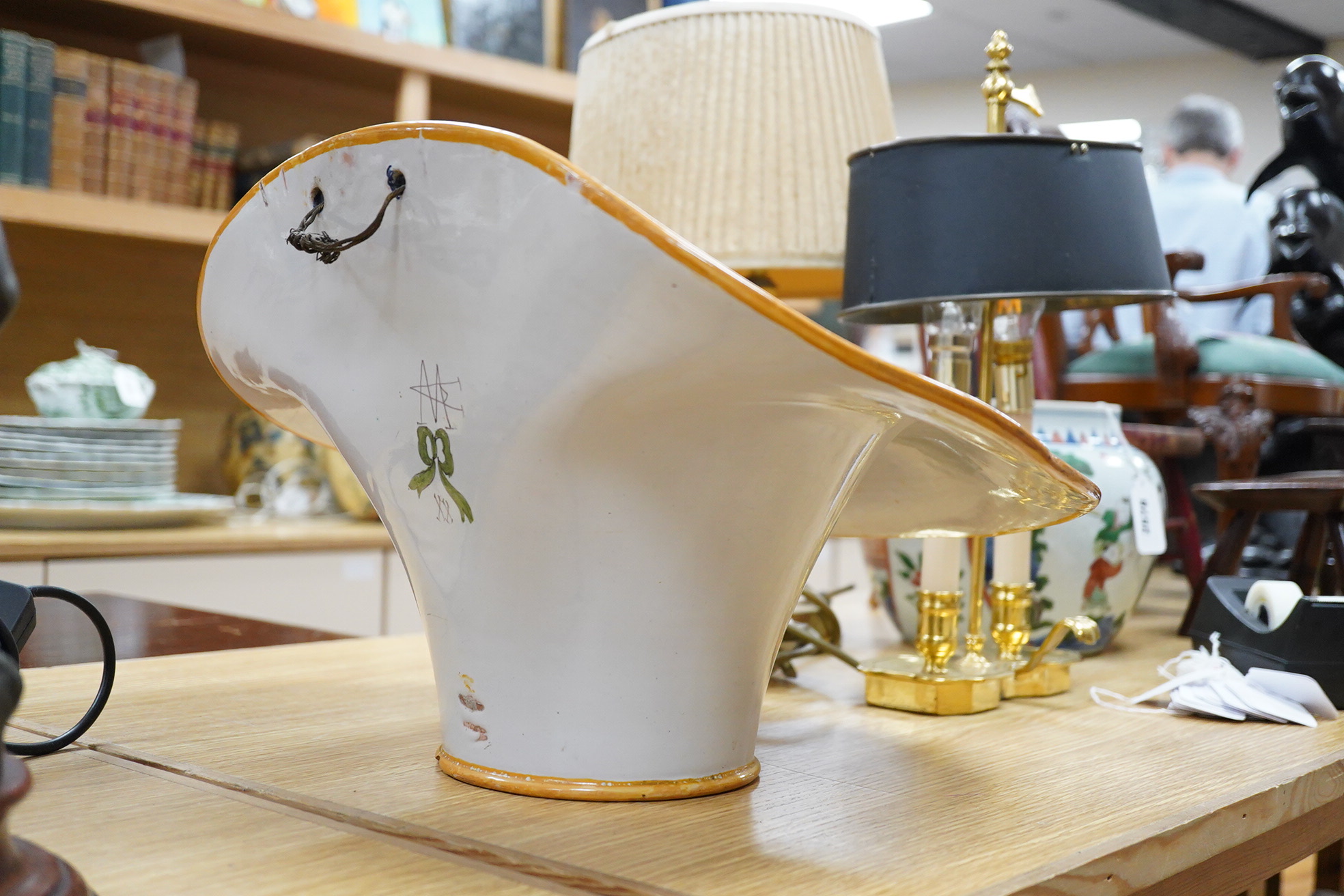 A large decorative hat shaped French faience planter, 26.5cm high